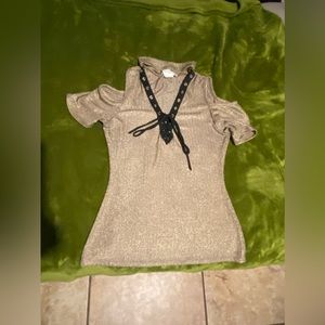 Gold shirt off the shoulder